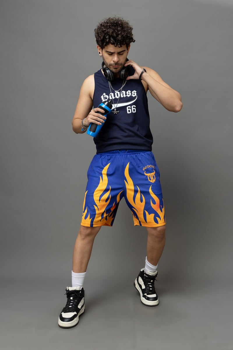 Go Devil Flame Printed Blue Shorts For Men - Image 4